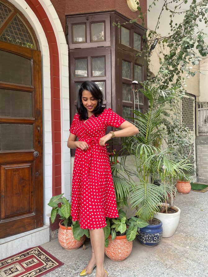 Red Polka Wrap Dress