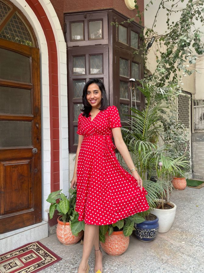Red Polka Wrap Dress