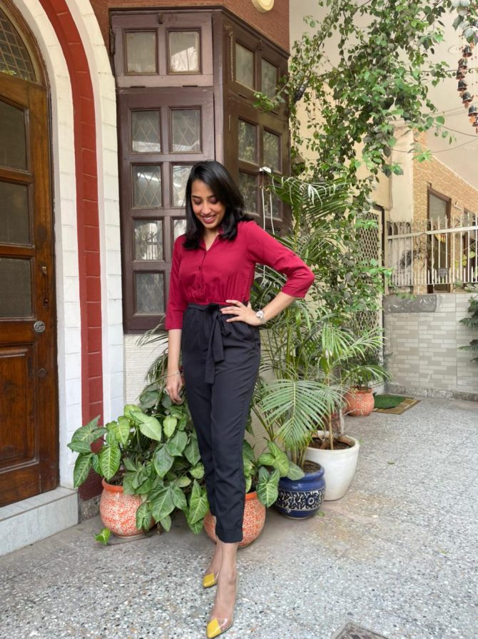 Maroon Shirt & Trousers Jumpsuit