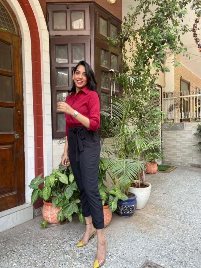 Maroon Shirt & Trousers Jumpsuit
