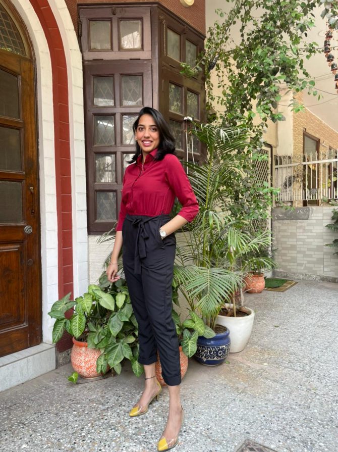 Maroon Shirt & Trousers Jumpsuit