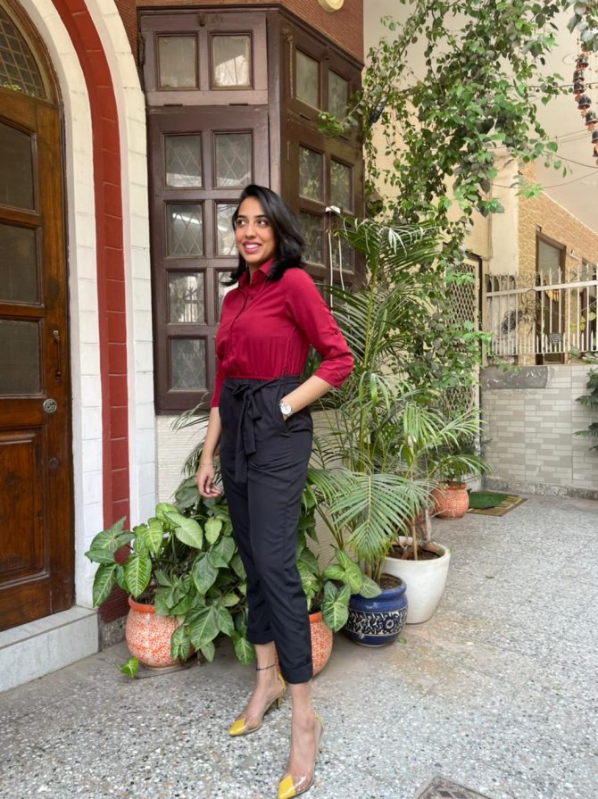 Maroon Shirt & Trousers Jumpsuit