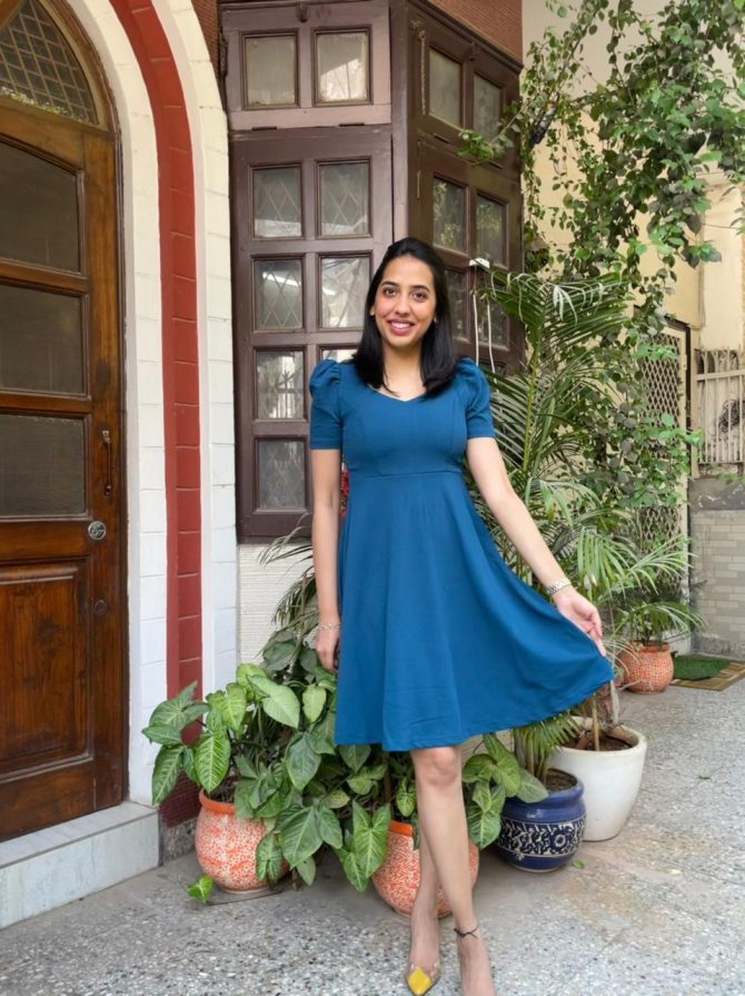 Sapphire Blue Puff Sleeve Dress