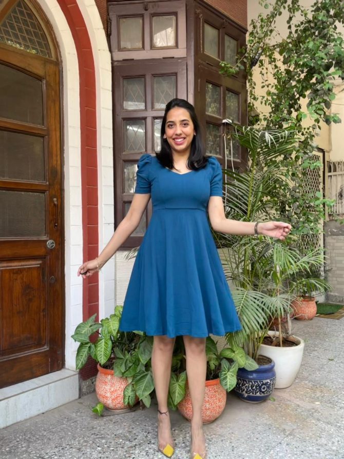 Sapphire Blue Puff Sleeve Dress