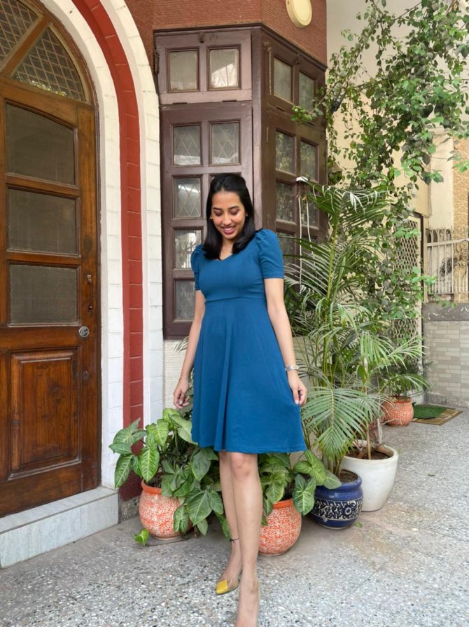 Sapphire Blue Puff Sleeve Dress