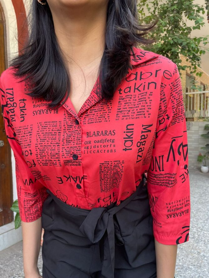 Magazine Printed Jumpsuit-Red