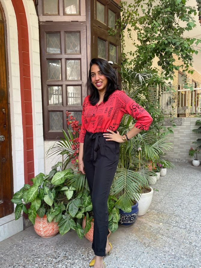 Magazine Printed Jumpsuit-Red