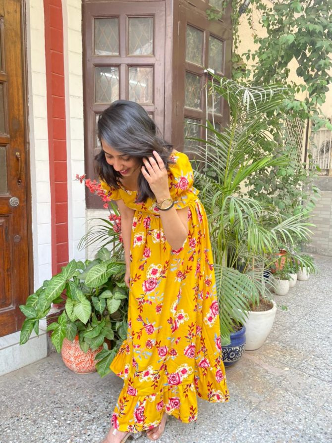 Floral Puffed Maxi Dress- Yellow