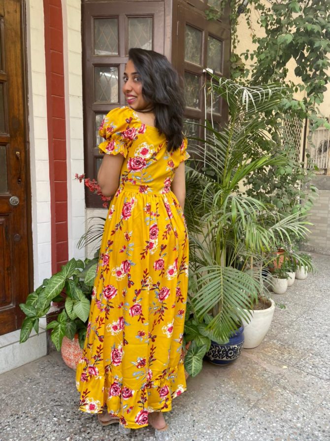 Floral Puffed Maxi Dress- Yellow