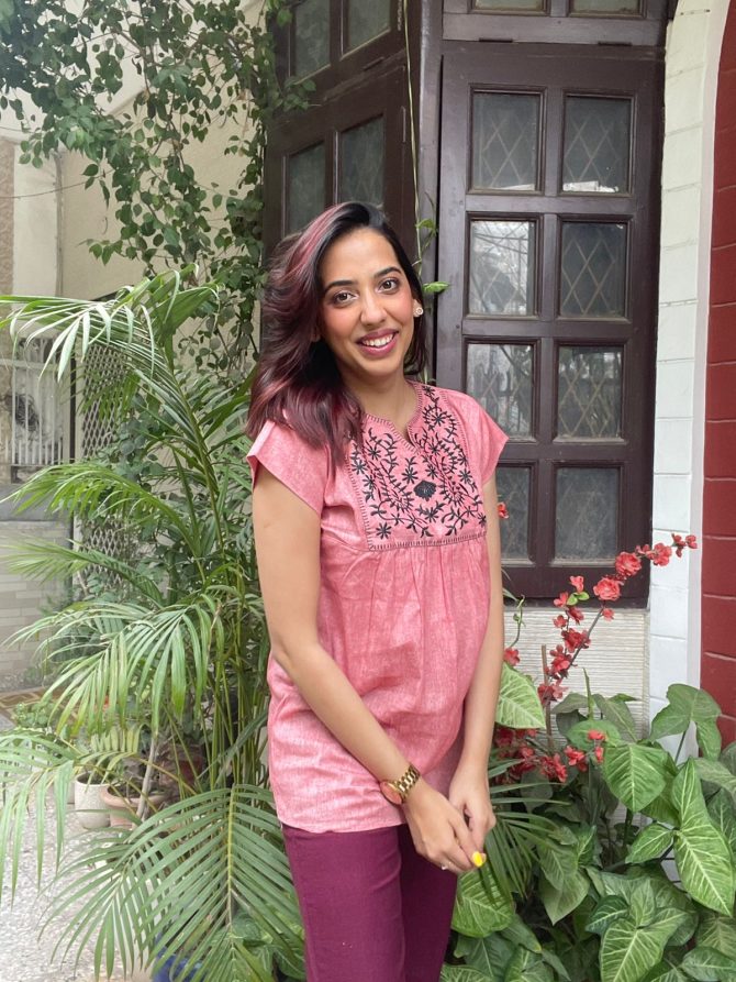 Embroidered Cotton Tunic- Pink