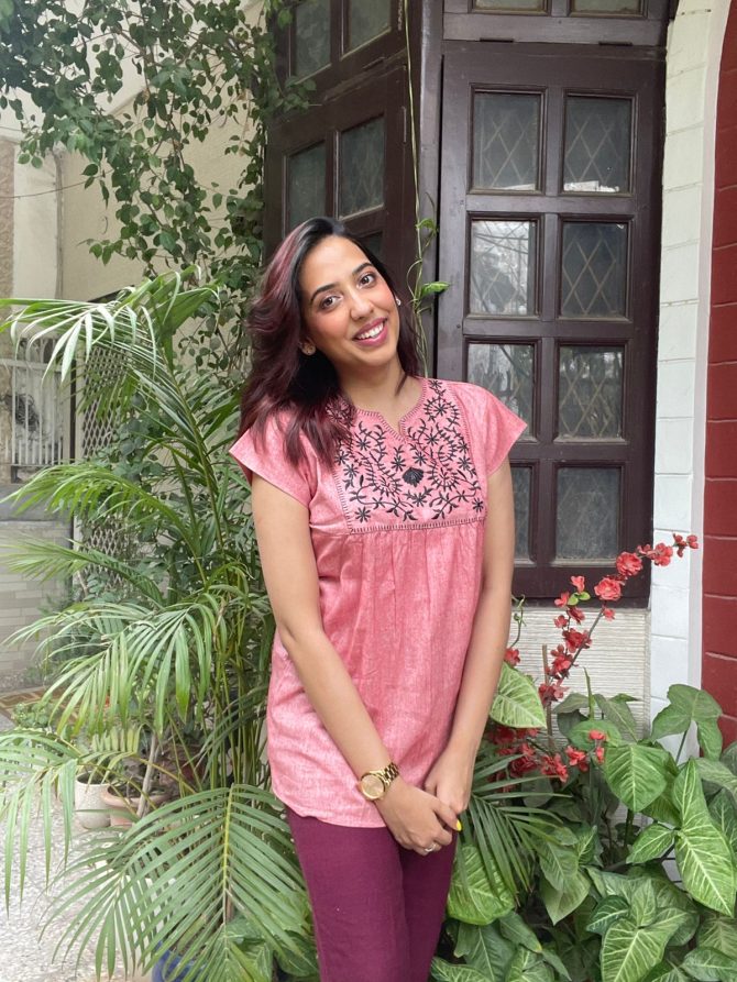 Embroidered Cotton Tunic- Pink