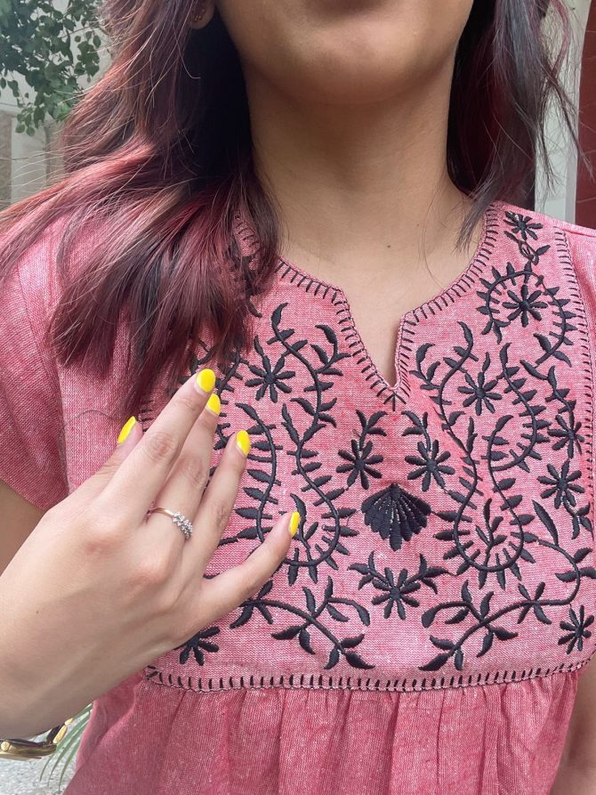 Embroidered Cotton Tunic- Pink