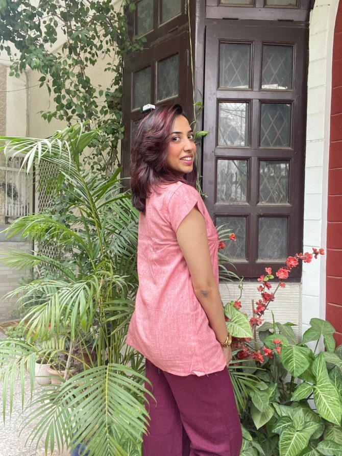 Embroidered Cotton Tunic- Pink