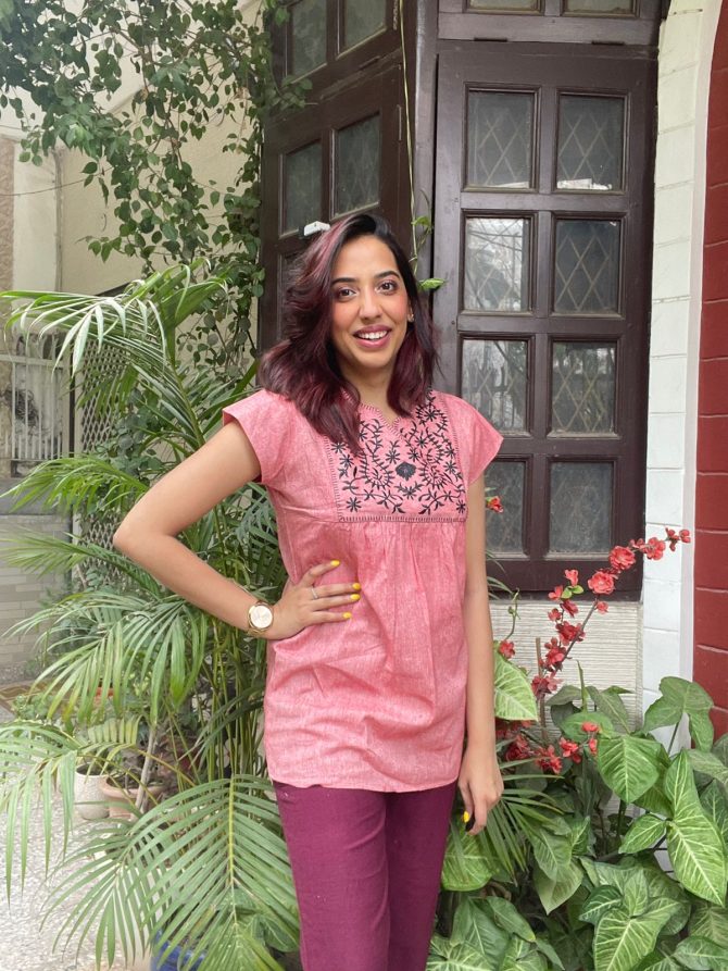 Embroidered Cotton Tunic- Pink