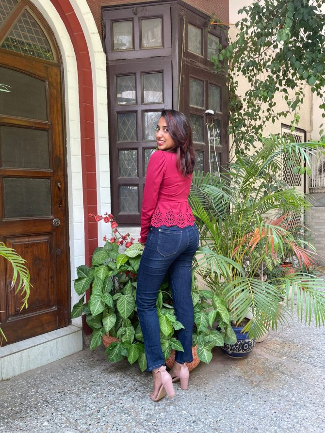 Mia Peplum Top - Maroon