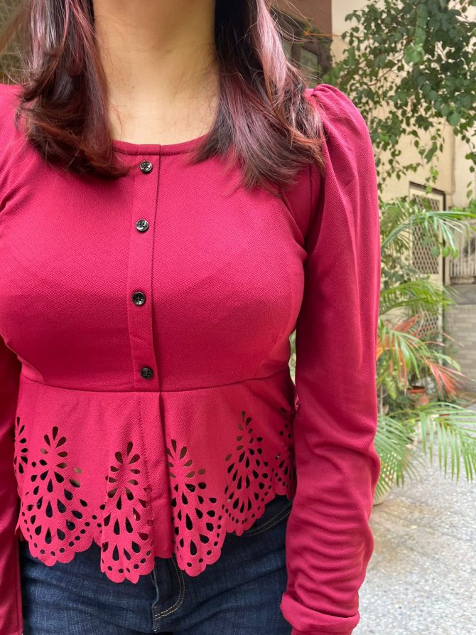 Mia Peplum Top - Maroon