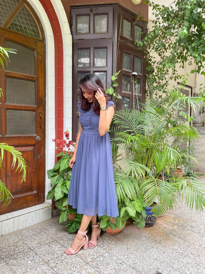Trophy Georgette Dress- Blueish Grey