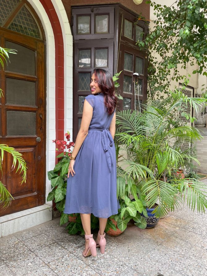 Trophy Georgette Dress- Blueish Grey