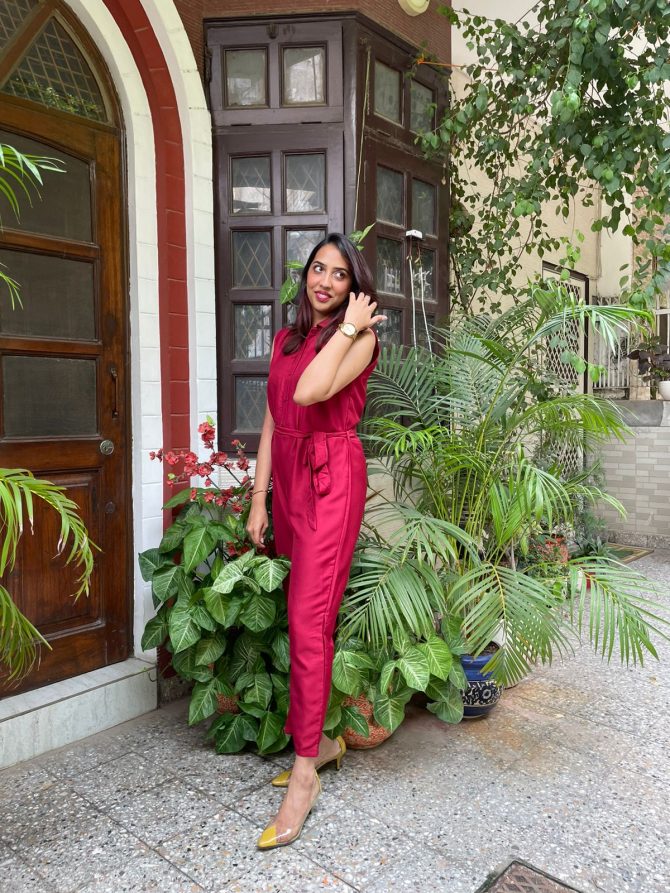 Hero Georgette Jumpsuit- Red