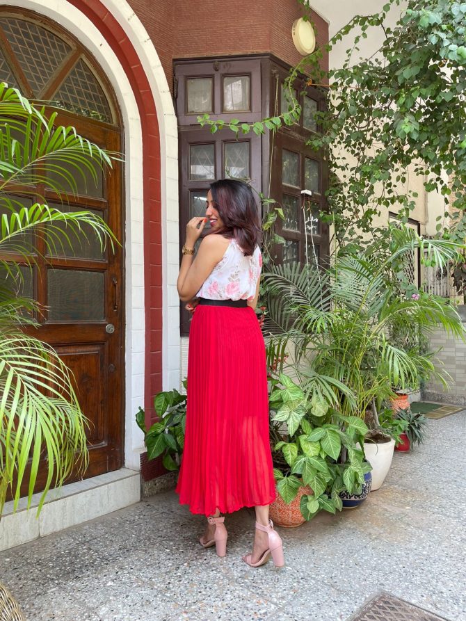Goddess Pleated Skirt (Free Size)- Red
