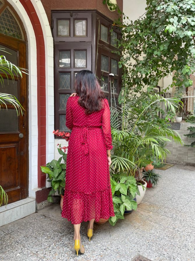 Luxe Polka Dress- Maroon
