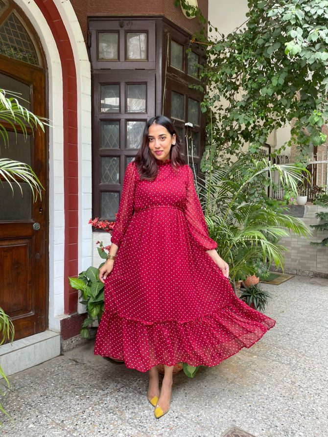 Luxe Polka Dress- Maroon