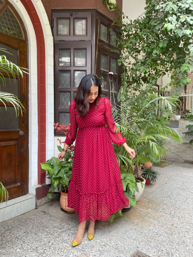 Luxe Polka Dress- Maroon