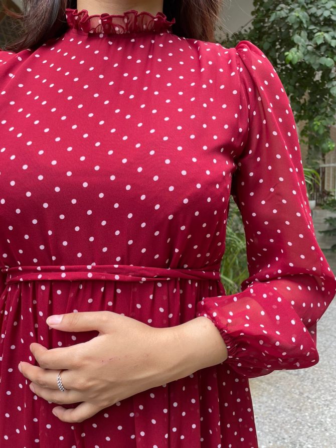 Luxe Polka Dress- Maroon