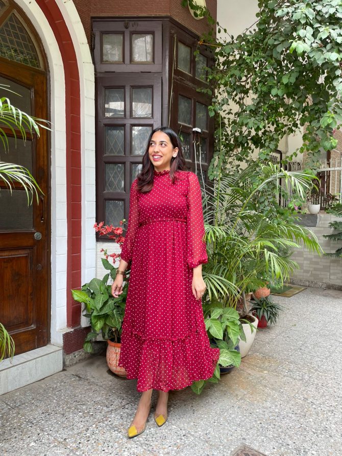 Luxe Polka Dress- Maroon