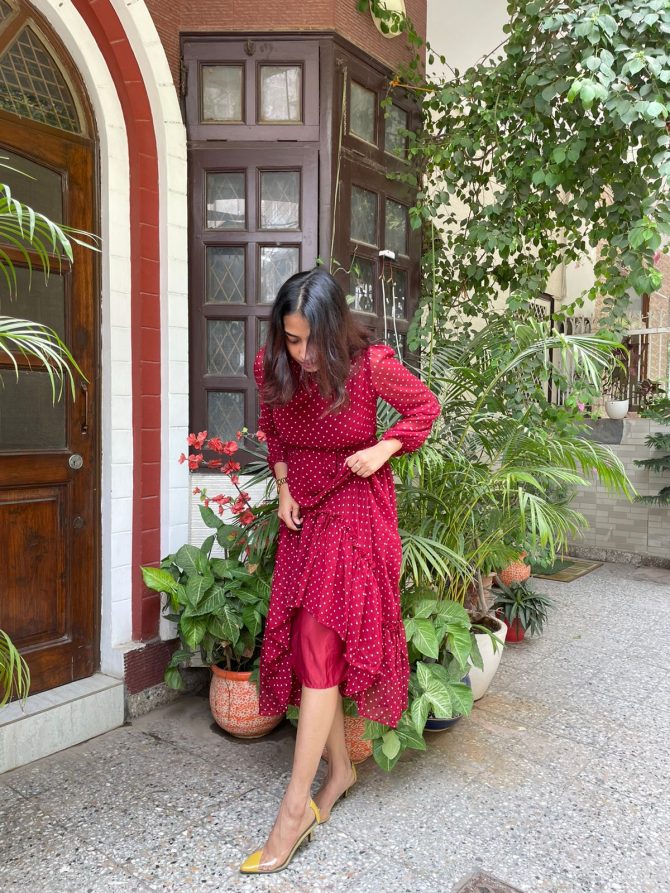 Luxe Polka Dress- Maroon