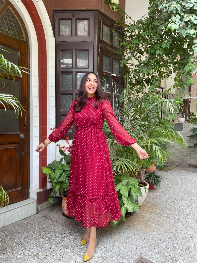 Luxe Polka Dress- Maroon