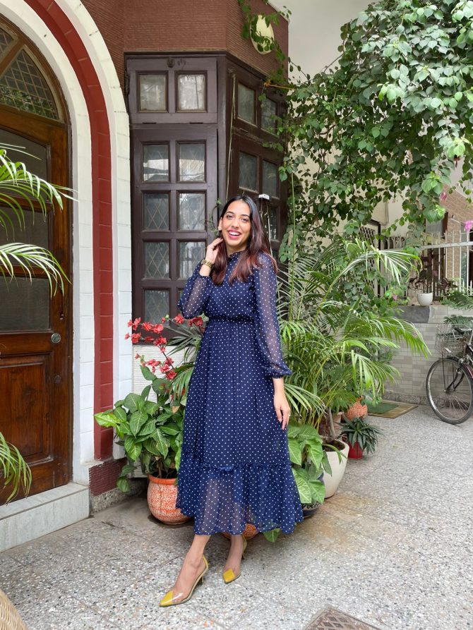 Luxe Polka Dress- Blue
