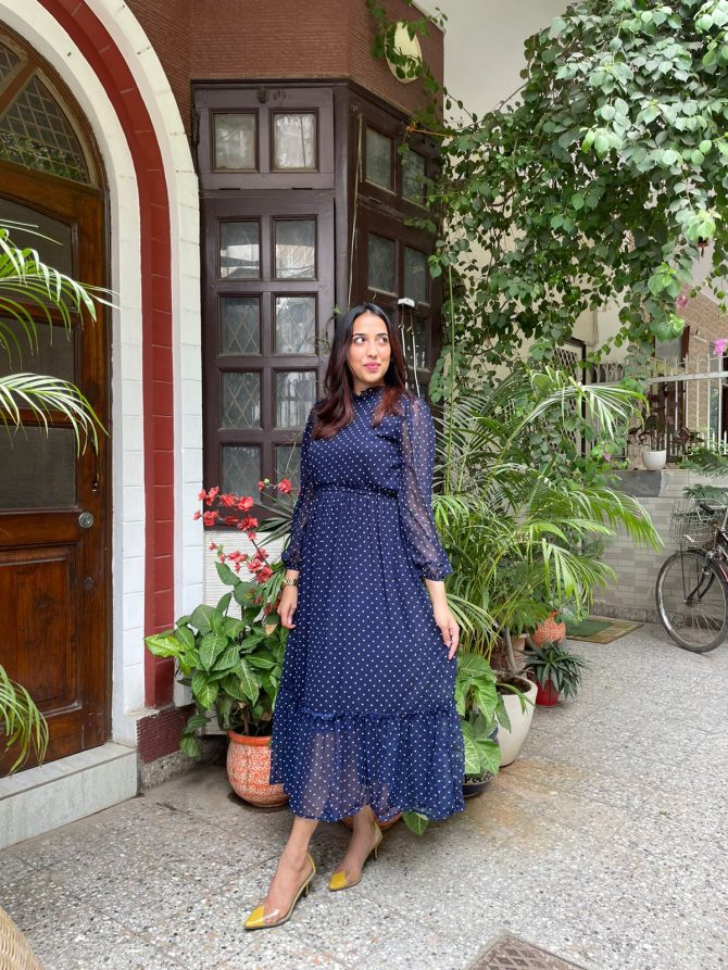 Luxe Polka Dress- Blue