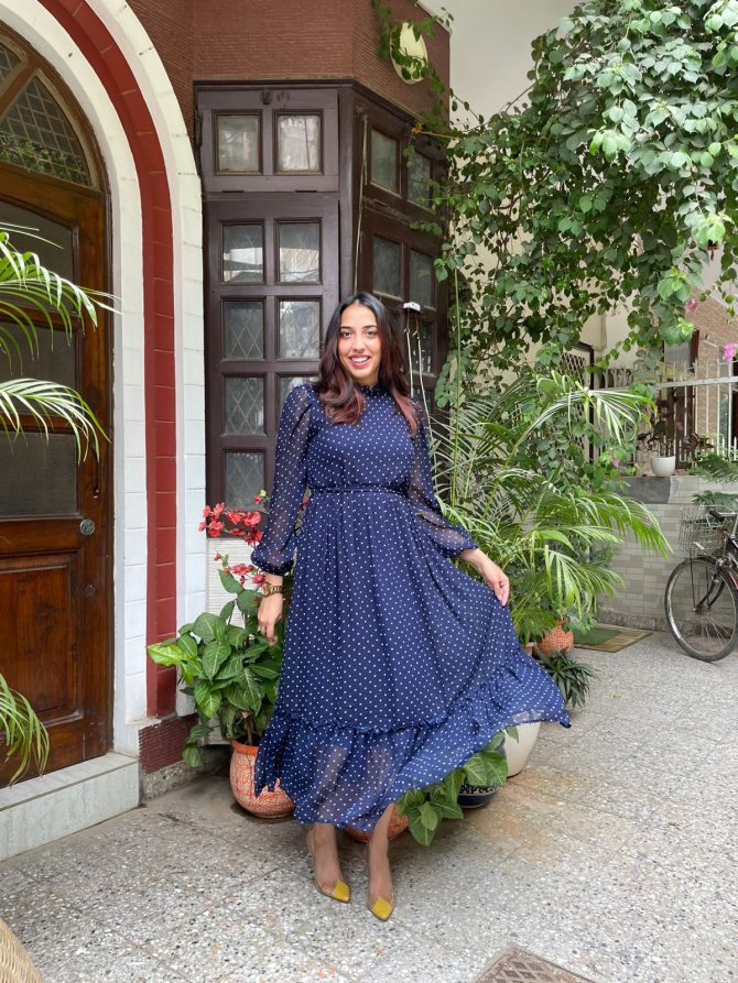 Luxe Polka Dress- Blue