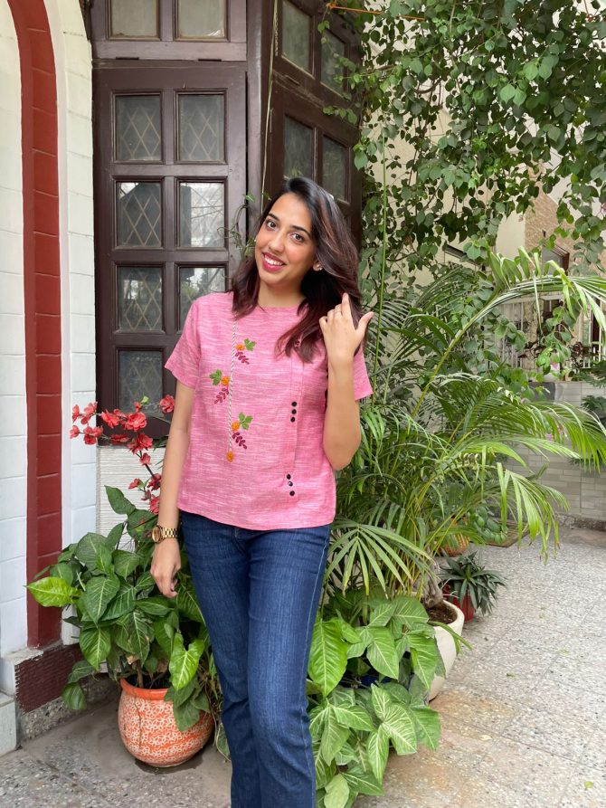Charming Cherry Cotton Top- Pink