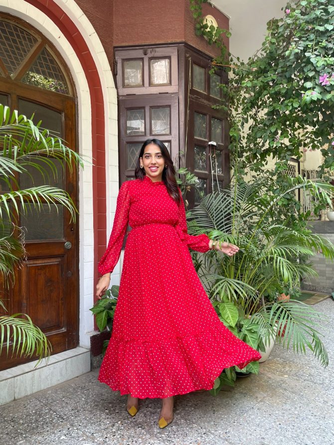 Luxe Polka Dress- Red