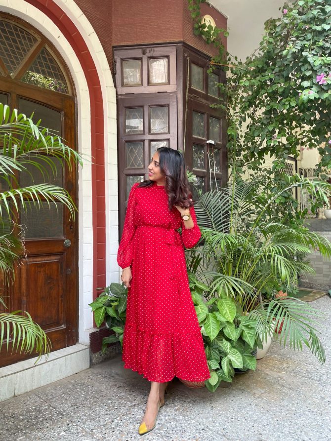 Luxe Polka Dress- Red