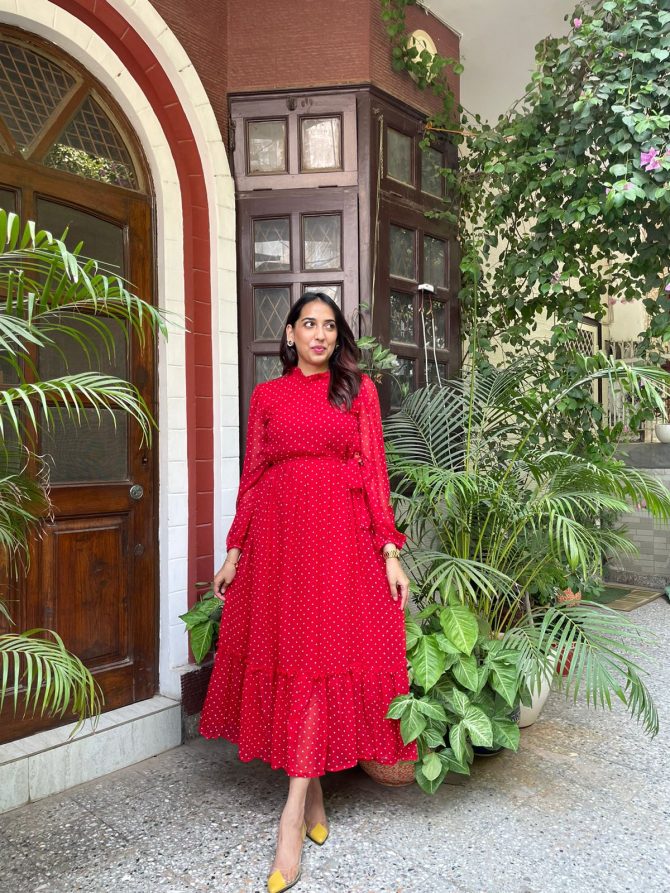 Luxe Polka Dress- Red