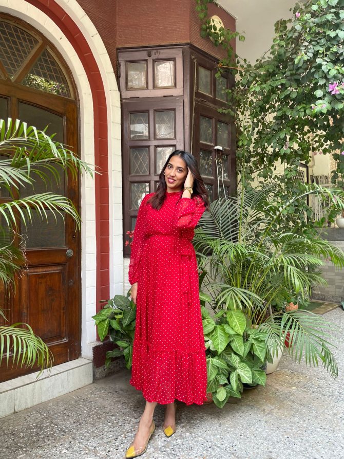 Luxe Polka Dress- Red