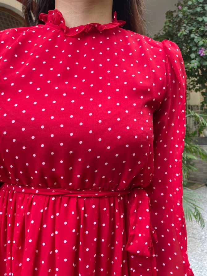 Luxe Polka Dress- Red