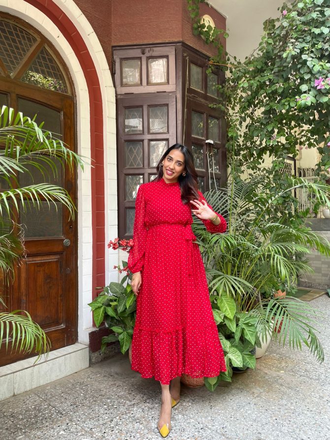 Luxe Polka Dress- Red