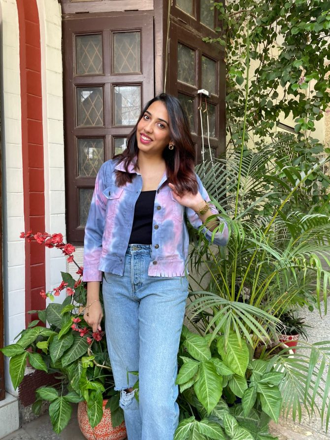 Tie-Dye Denim Jacket- Pink & Grey