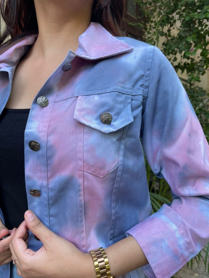 Tie-Dye Denim Jacket- Pink & Grey
