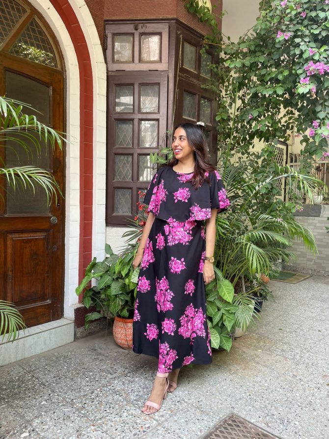 Floral Cape Maxi Dress