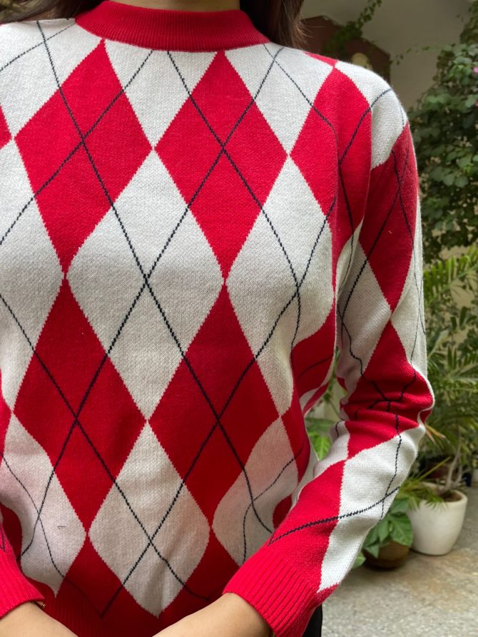 Diamond Chunky Sweater- Red