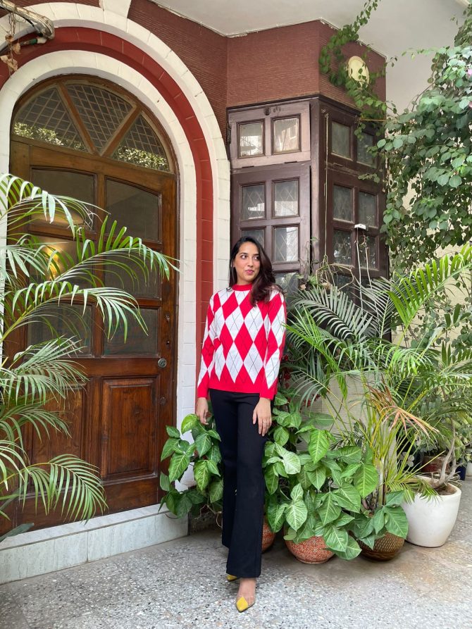 Diamond Chunky Sweater- Red