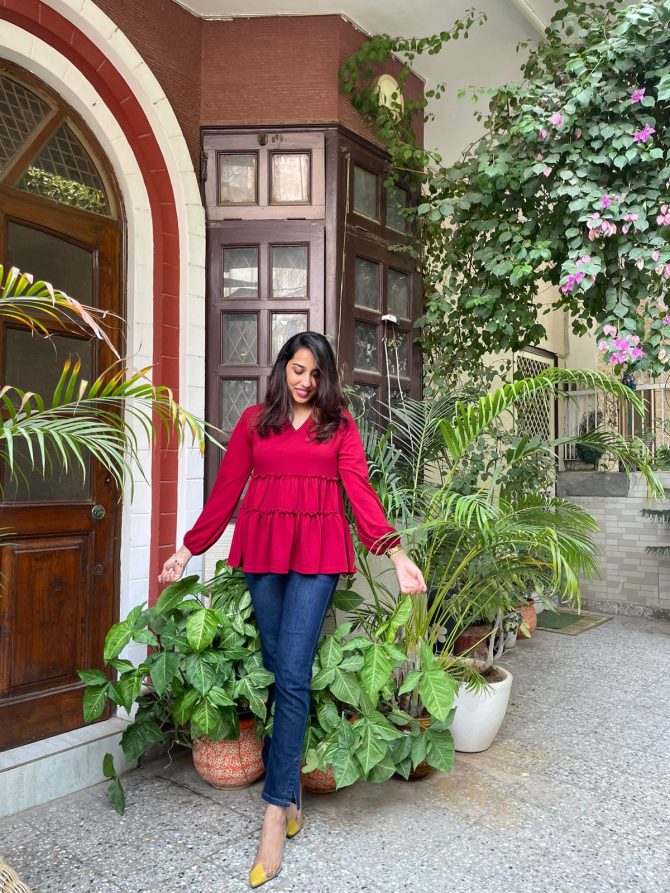Delight Tiered Top - Burgundy