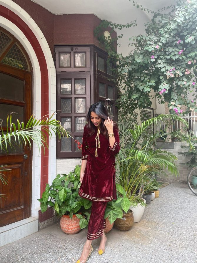 Maharani Velvet Set-Wine