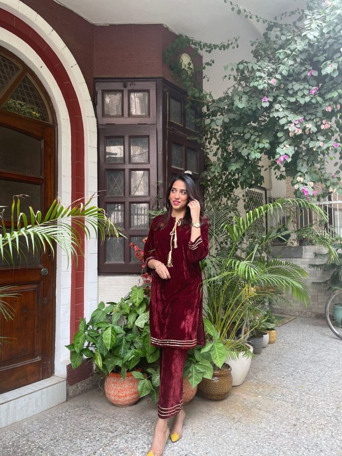 Maharani Velvet Set-Wine