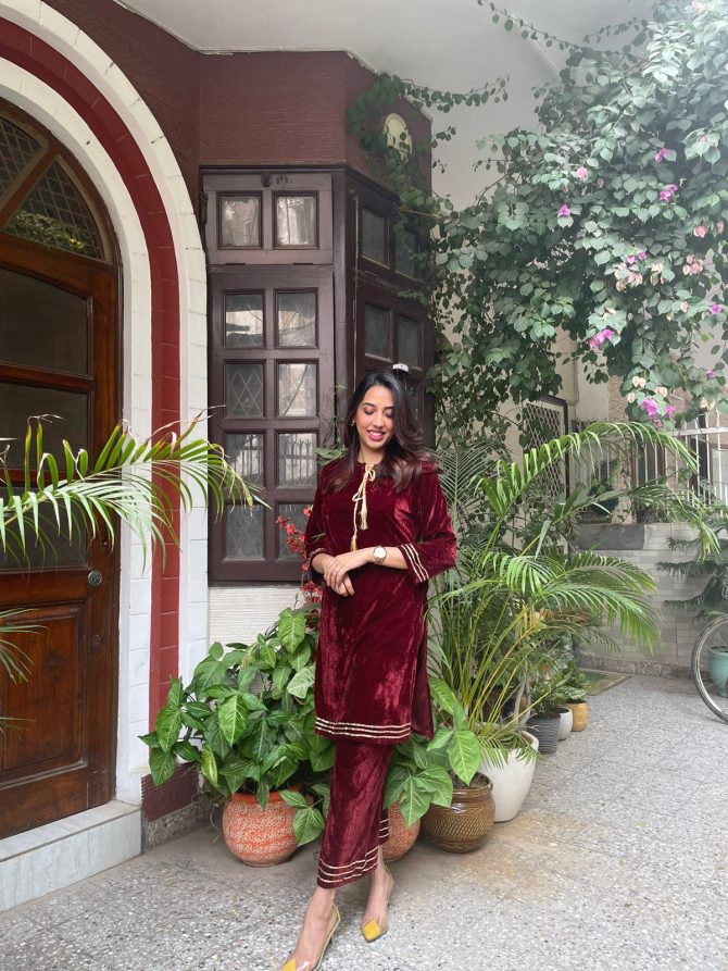 Maharani Velvet Set-Wine